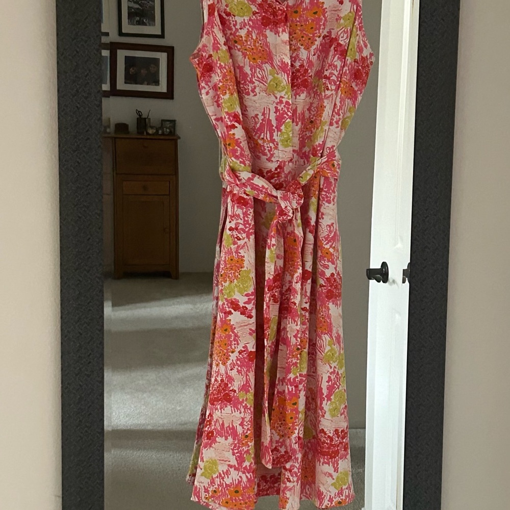 London Times Pink and Green Floral Midi Dress
